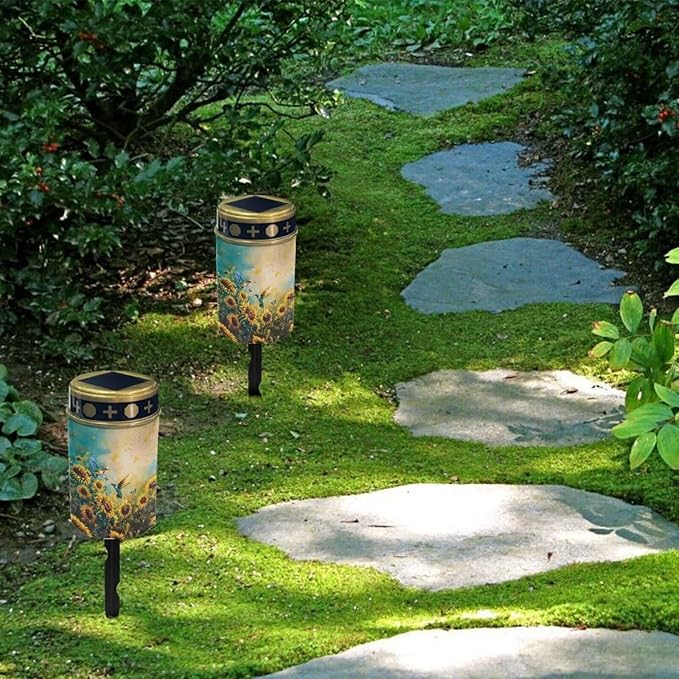 Sunflower Hummingbird Grave Solar Lights Auto On/Off Outdoor Solar LED Waterproof Street Light Dustproof Solar Garden Lights for Desk Patio Patio Landscape Holiday Decoration