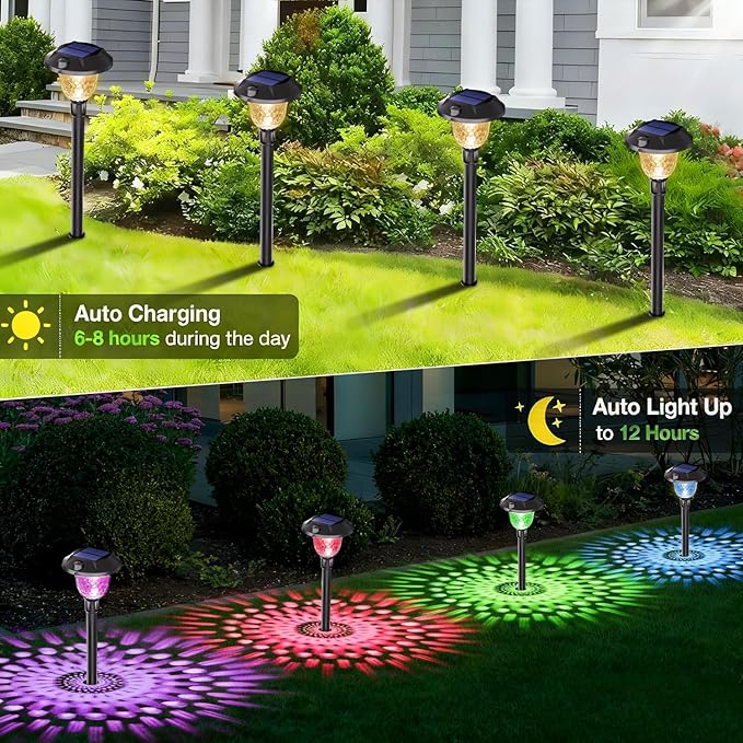 8Pack Solar Pathway Lights Outdoor Waterproof, Multicolor & Warm White Changing LED Solar Lights Christmas | Lumora