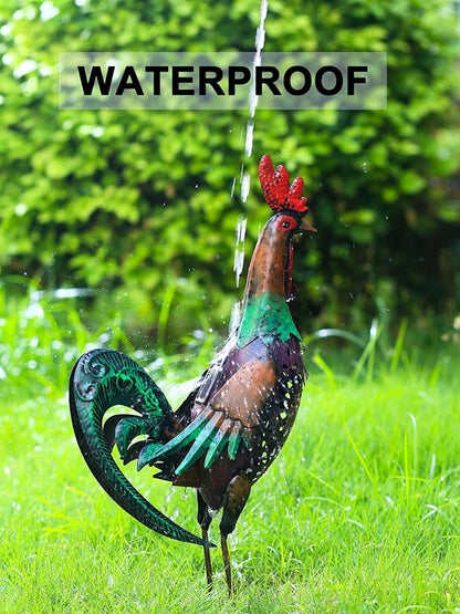 Solar Rooster Statue Light Outdoor, 18" Metal Yard Art Rooster Figurines(Retro Rooster).
