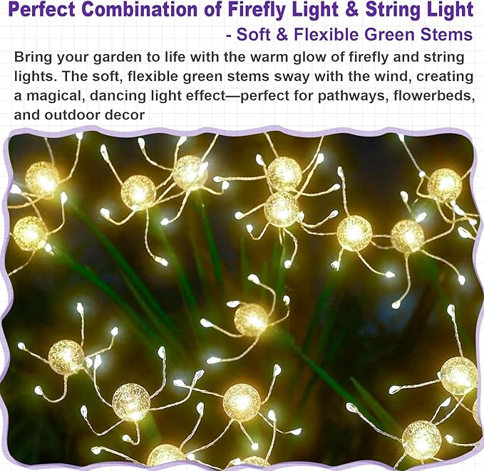 Solar Swaying Garden Lights – Firefly Effect Outdoor LED Lights with Upgraded Solar Panel, Waterproof Pathway Lights for Yard & Holiday Decor (4pack)