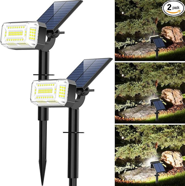 102 LED Solar Spot Lights Outdoor Waterproof IP65, Adjustable Landscape Spotlights, [2 Pack/4 Modes] Auto On/Off | Lumora