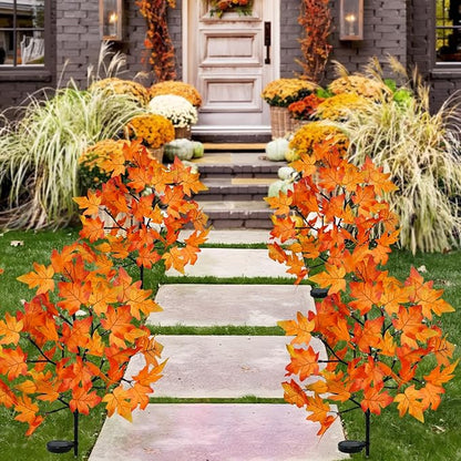 Uieke 2 Pack Solar Fall Lights Outdoor Decorative, 40LED Thanksgiving Lights Fall Solar Stake Lights Outdoor with 8 Modes & Timer, Waterproof Thanksgiving Decorations for Yard Garden