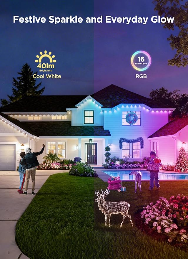 Permanent Outdoor Lights, 100FT 64 Bulbs RGB LED Outdoor String Lights, DIY Scene Mode, IP68 Waterproof Christmas | Lumora