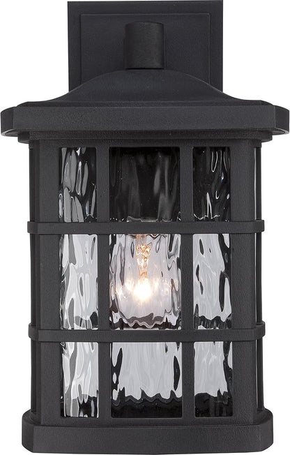 Quoizel Stonington Outdoor Wall Lantern, Coastal Armour 13 Inch 1-Light Mystic Black Vintage Wall Sconce, Clear Water Glass, 100W, Decorative Outside Lights for Patio, Porch, Garage or Yard