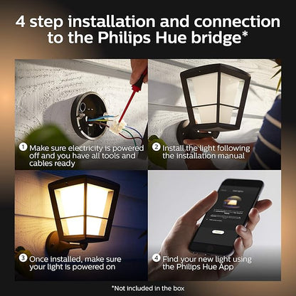 Philips Hue Econic Up Outdoor Smart Wall Light, Black - E26 White and Color Ambiance LED Color-Changing Bulb - 1 Pack - Requires Hue Bridge - Control with Hue App and Voice - Weatherproof