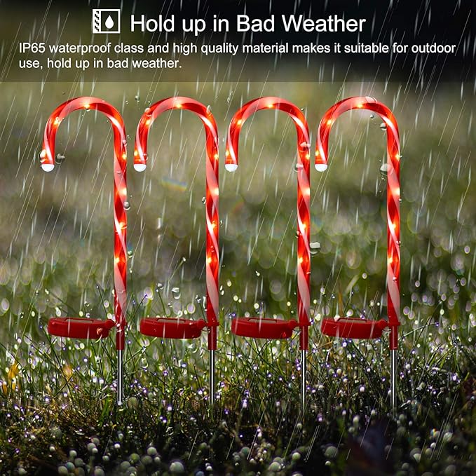 Candy Cane Solar Lights Christams Ourdoor Decoration Clearance - 4 Pack Outdoor Candy Cane Stakes with Built-in LED Lights for Pathway Walkway Christmas Decorations, 23 inch
