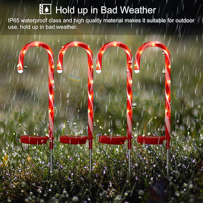 Candy Cane Solar Lights Christams Ourdoor Decoration Clearance - 4 Pack Outdoor Candy Cane Stakes with Built-in LED Lights for Pathway Walkway Christmas Decorations, 23 inch