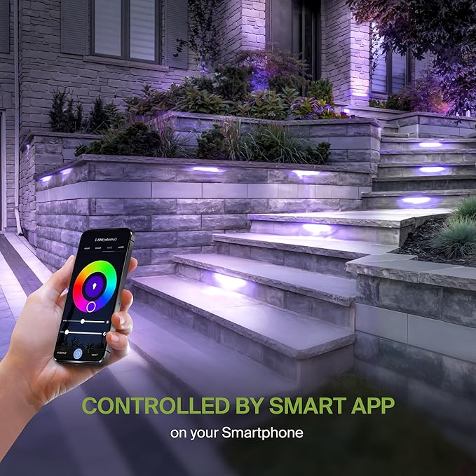 ASD LED 12 Inch Retaining Wall Light Fixture, Hardscape Paver Lighting | RGBW, App & Voice Control, Waterproof, ETL Listed | 5W 160LM RGB-2700K-6500K 12V | Landscape Step Illumination | Black, 8 Pack