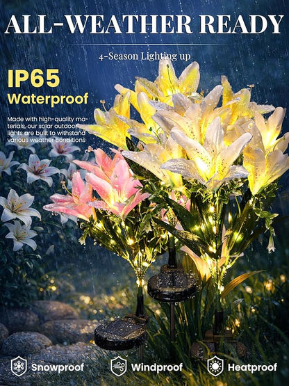 GIGALUMI Solar Garden Lights, LED Lily Garden Decor Carefree Solar Flowers Outdoor Waterproof, Yard Decorations Outdoor, Allergy-Free, Everlasting Light up Flowers for Yard Patio Garden (Set of 3)