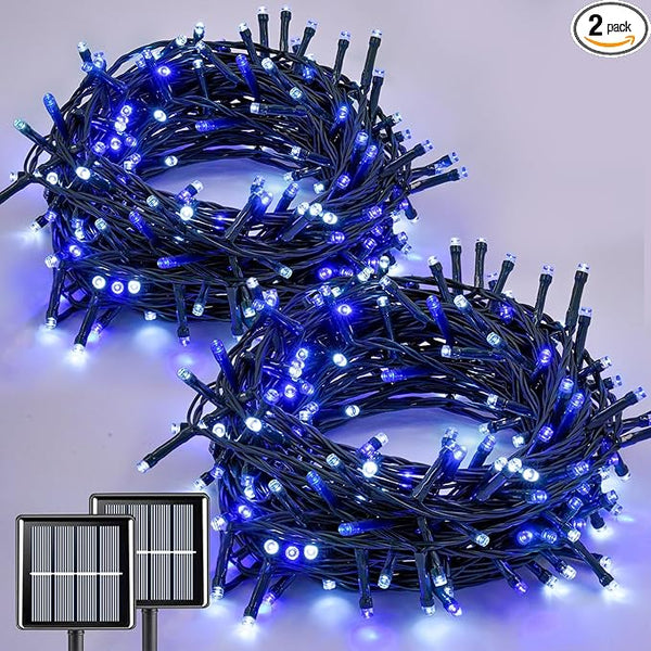 QITONG 2 Pack Blue and White Solar Christmas Lights, Each 66ft 200 LED Solar String Lights Outdoor Waterproof, 8 | Lumora