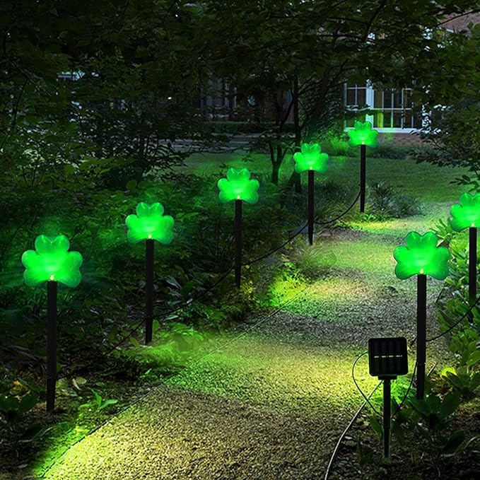 St Patricks Day Outdoor Lights - Lucky Sign Outdoor Lights Decorations, Shamrocks Stake Led Solar Lights | Yard Art | Lumora