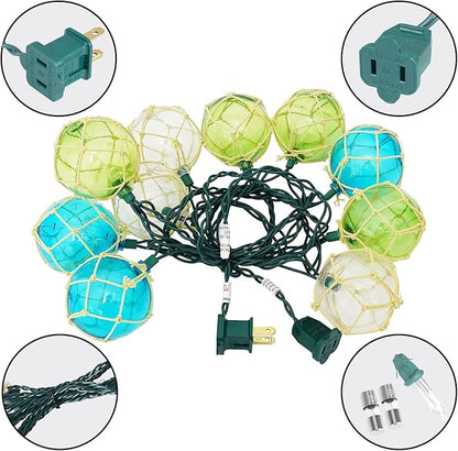 LIDORE Indoor String Light 10 Nautical Fishing Floats Coastal Buoy Beach Theme Decoration for Bedroom Bathroom Window Christmas Tree, 7.92Ft Indoor Outdoor Use