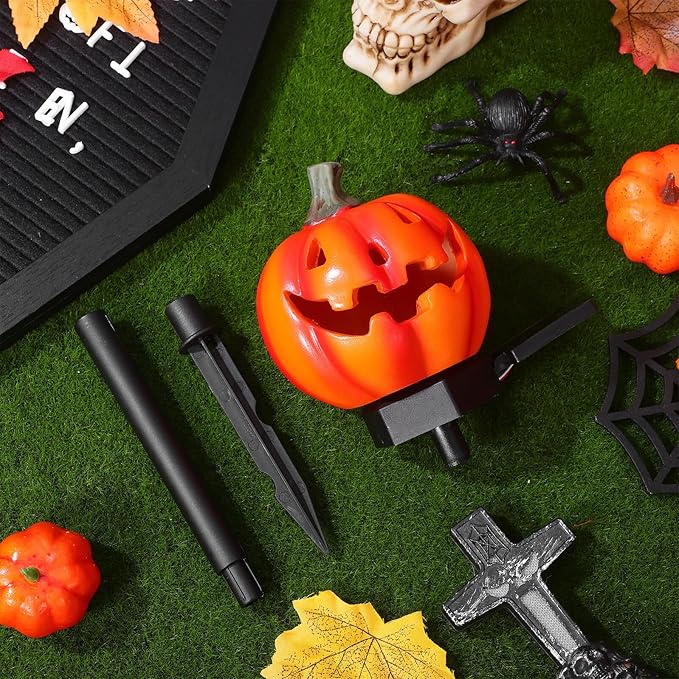 Zerodeko Solar Halloween Pumpkin Stake Light Outdoor Decorative Solar Pathway Lamp Resin Garden Decoration for Patio Yard Lighting
