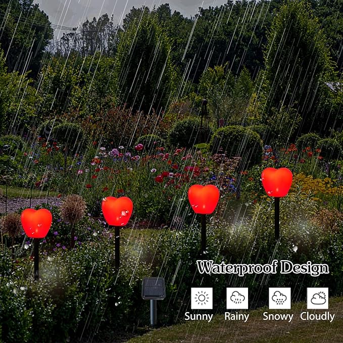 Valentine's Day Red Heart Solar Lights Outdoor, 4Pcs Waterproof Valentine's Day Solar Garden Lights LED Heart Lights Mother's Day Decorations for Yard Walkway