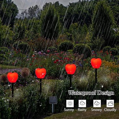 Valentine's Day Red Heart Solar Lights Outdoor, 4Pcs Waterproof Valentine's Day Solar Garden Lights LED Heart Lights Mother's Day Decorations for Yard Walkway