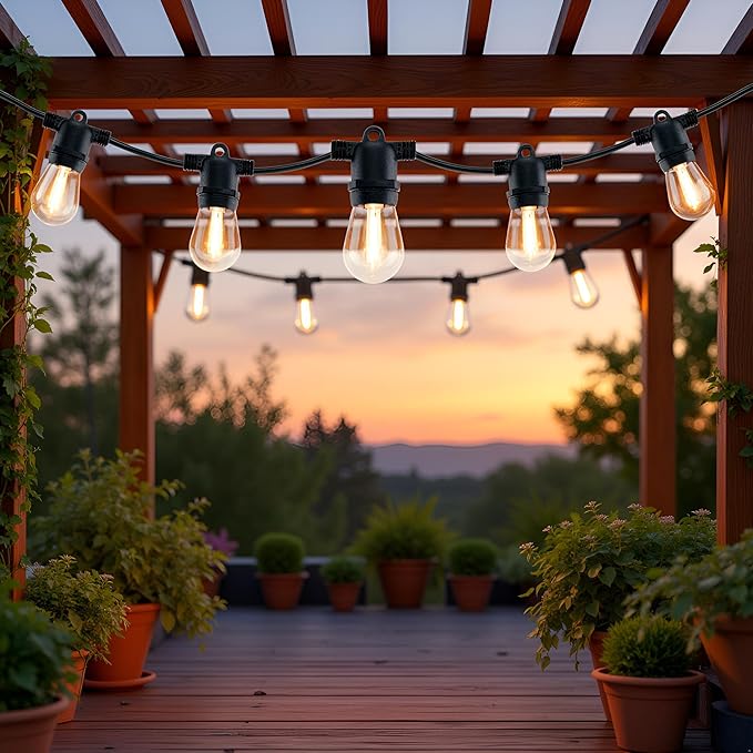 LED Patio String Lights, 35ft 18 Lights Solar Powered, E26 Socket with S14 Bulbs Weatherproof Outdoor Bistro Lights | Lumora