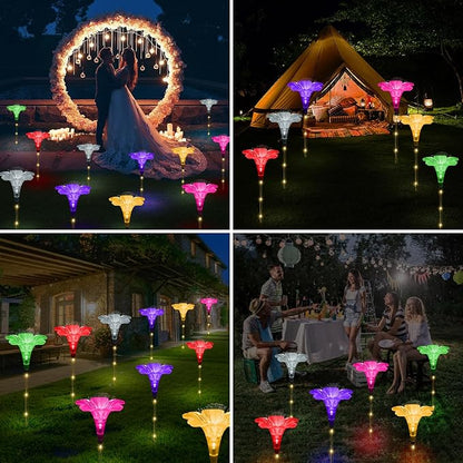Upgraded Solar Garden Light Outside Decorations,Set of 6PCS Multicolor Optical Fiber Bigger Lily Flowers Light Outdoor Waterproof Solar Flowers Lights for Xmas Housewarming Gifts Decor