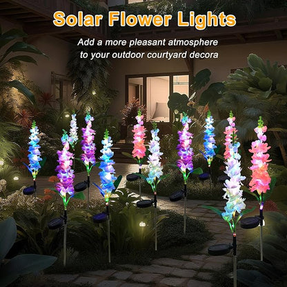 Solar Garden Lights Solar Delphinium Flowers Lights 4 Pack Waterproof Outdoor Light for Outside Wedding Party Garden Yard Patio Lawn Decor 4 Colors Combo