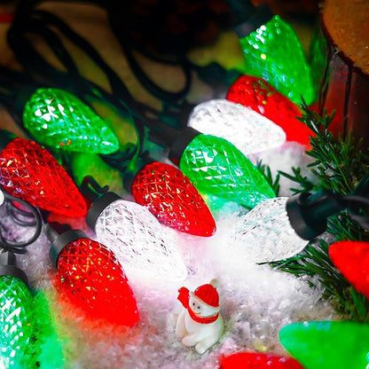 HAYATA Christmas Lights 50 LED Strawberry String Light - Fairy Xmas Decor Lighting for Outdoor, Indoor, Patio, Party, Home, Wreath, Garland, Christmas Tree Decoration. (C9-Red White Green)