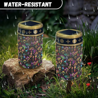 ZOUTAIRONG Solar Outdoor Lights, Solar Light for Cemetery Grave,Outdoor Solar Lights for Yard, Solar Lights Outdoor Waterproof Solar Garden Lights for Patio, Driveway Decoration Mushroom Print