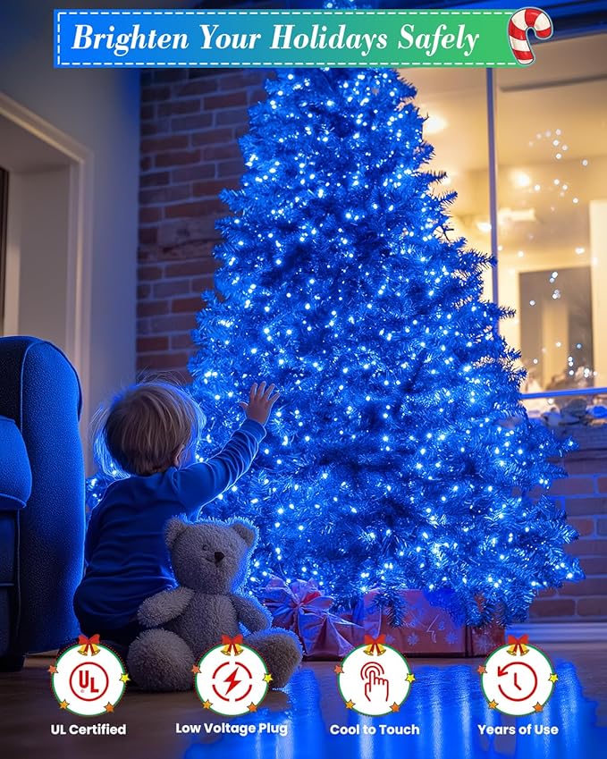 125FT 380LED Blue Christmas Lights, Extra Long Outdoor String Lights Waterproof, Timer & Memory, 8 Modes Dimmable | Lumora