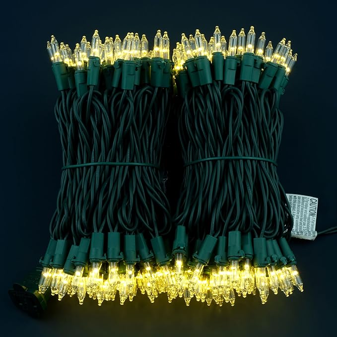 200 Warm White Christmas Lights, Pack of 2 Strands 100 Count 33 ft Green Wire Incandescent-Style LED String Light (Warm White)