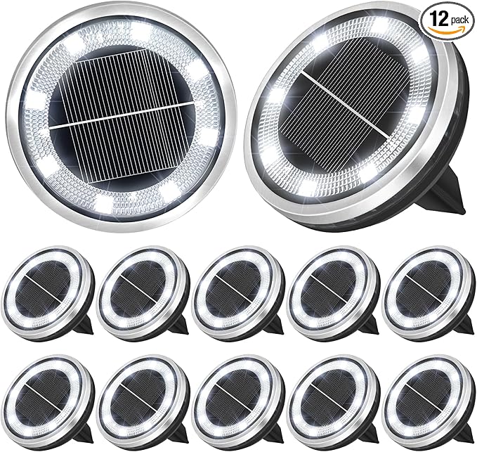ZAIYW 12 Pack Solar Ground Lights Outdoor Waterproof Pathway Lights Solar Powered Disc Landscape Lighting for | Lumora