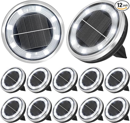 ZAIYW 12 Pack Solar Ground Lights Outdoor Waterproof Pathway Lights Solar Powered Disc Landscape Lighting for Garden Lawn Yard Walkway Deck Decoration (Cool White)