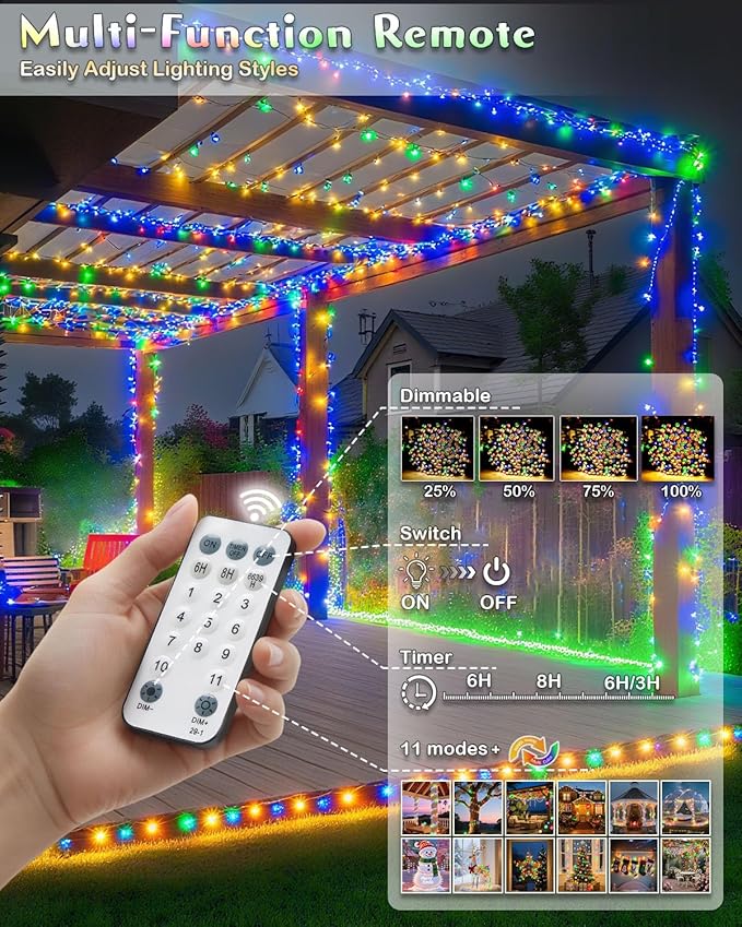 580 LED String Lights, 196FT Indoor Outdoor Fairy Lights, Waterproof Twinkle Christmas Decorations Lights with Remote for Bedroom Outside Tree Garden Halloween Patio Camping Wedding Party Decor