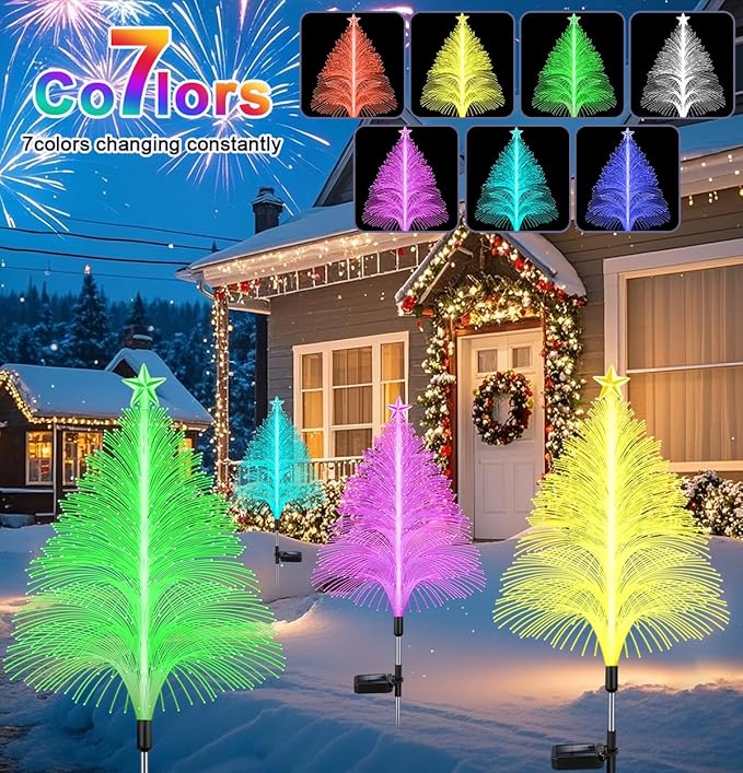 Solar Garden Lights Christmas Decorations Outdoor Waterproof,4 Packs Christmas Trees Lights Fairy Garden Decor,Xmas Gifts for Women mom,Solar Jellyfish with Star 5 Layer for Yard Outside