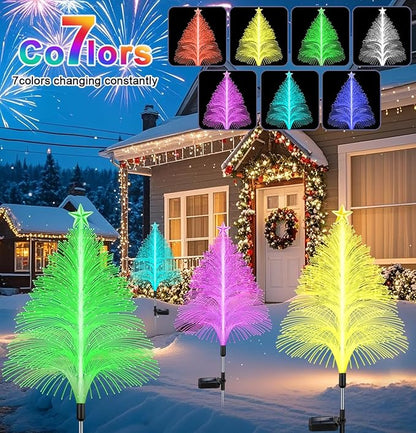 Solar Garden Lights Christmas Decorations Outdoor Waterproof,4 Packs Christmas Trees Lights Fairy Garden Decor,Xmas Gifts for Women mom,Solar Jellyfish with Star 5 Layer for Yard Outside