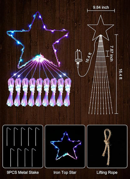 Outdoor Christmas Star String Lights, 16.4Feet 317LED Smart RGB Waterfall Tree String Light with APP Remote Control, DIY Timer Music Sync Shooting Star Lights for Indoor Outdoor Garden Decoration