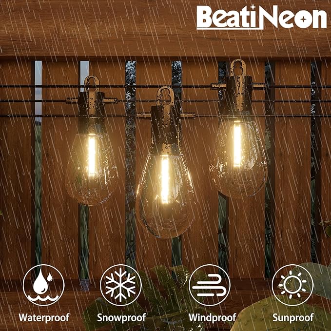 Outdoor String LED Patio Lights - 50FT, IP65 Waterproof Outside Patio Lights with 16 (15+1) S14 LED Bulbs for | Lumora