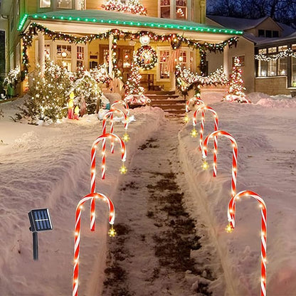 Solar Garden Lights Outdoor Decor, Candy Cane Outdoor Landscape Lights 15in, 8 Pack LED Lighted Christmas Path Lights String End-to-End Plug in Waterproof Outside Candy Xmas Decorations