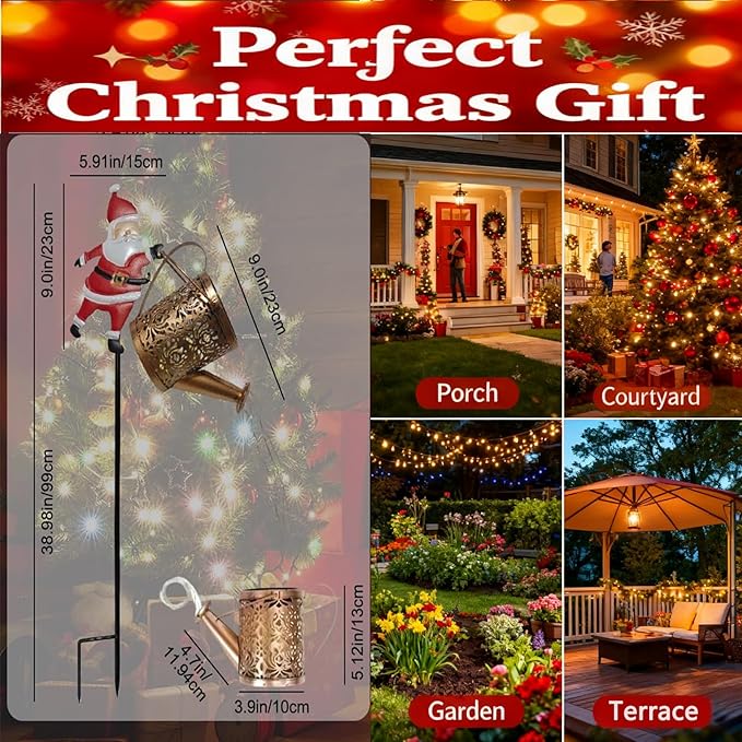 Christmas Santa Solar Kettle Lights Garden Lawn Decorative Lights, Outdoor Waterproof Solar Santa Claus Decoration with LED Light, for Backyard Lawn Patio (Color Lights,2pc)