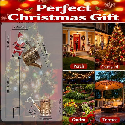 Christmas Santa Solar Kettle Lights Garden Lawn Decorative Lights, Outdoor Waterproof Solar Santa Claus Decoration with LED Light, for Backyard Lawn Patio (Warm Lights,1pc)