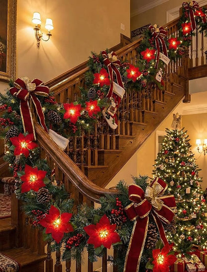 Christmas Red Flower String Lights Plug in, 8.5Ft Red Christmas Decorations Lights Outdoor with 10 LED Flowers Lights, Hanging Flowers Fariy String Lights for Holiday Party Window Home Birthday Decor