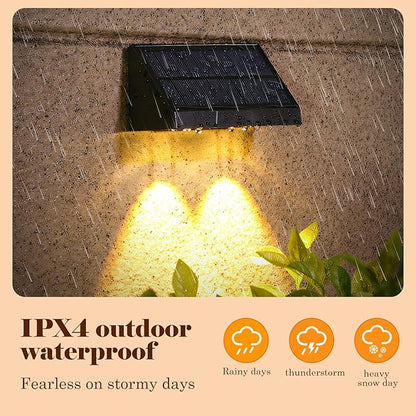 Solar Wall Lights-4 Pack,IP65 Waterproof Outdoor,40 Lumens Brighter Double LED, Auto On/Off, Warm White for Fence, Patio, Steps, Backyard