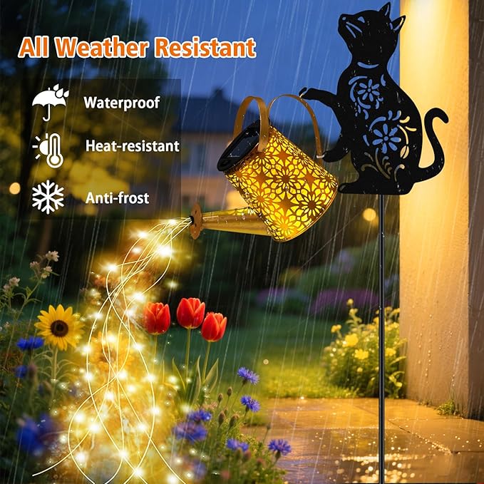 Solar Watering Can Lights, Cat Hanging Lantern Solar Lights Outdoor, Cat Lover Gifts for Mom Women Birthday | Lumora