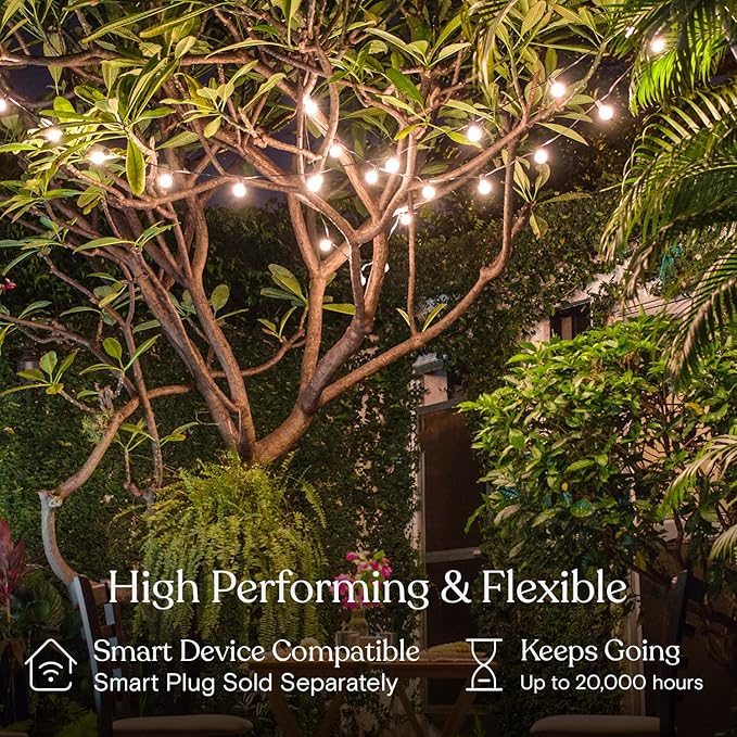 Brightech Glow LED String Lights - 26 Ft Commercial Grade Patio Lights with Brass Accents - Outdoor Waterproof | Lumora