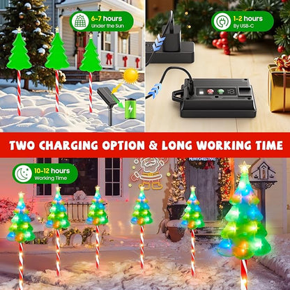 25" Larger Outdoor Christmas Decorations, 12 Pack Colorful Solar Candy Cane Christmas Tree Lights with 10 Lighting Modes and Bright 204 LED, Waterproof Solar Christmas Tree for Pathway Yard