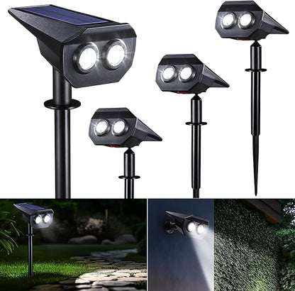 Flacchi Solar Lights Outdoor Waterproof - 2 Lighting Modes Solar Powered Garden Yard Spot Lights for Outside Landscape (Cool White, 4 Pack)