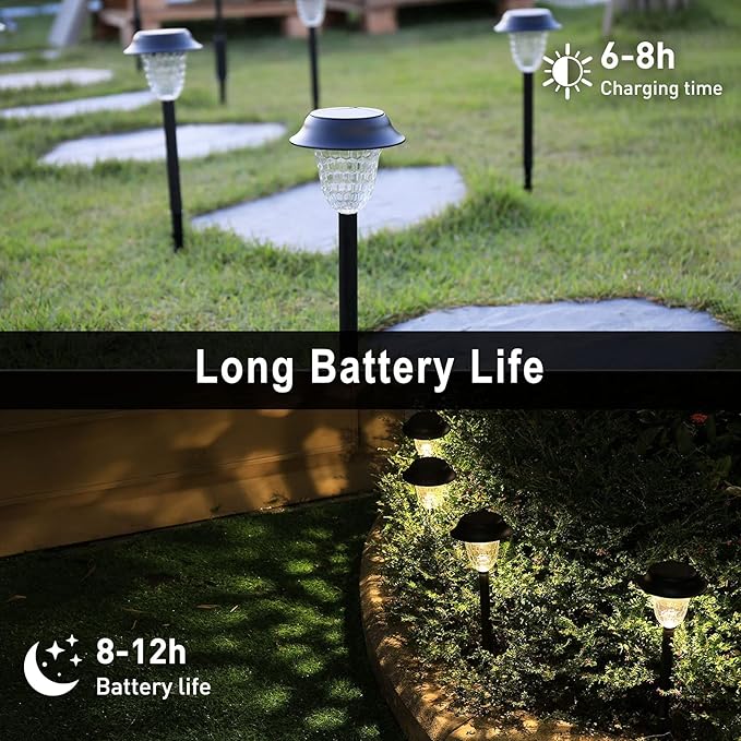 Solar Outdoor Pathway Lights, LED Landscape Garden Lights, Waterproof Auto On/Off, Solar Lights Outdoor Decorative for Walkway Patio Yard, Garden, 8 Pack