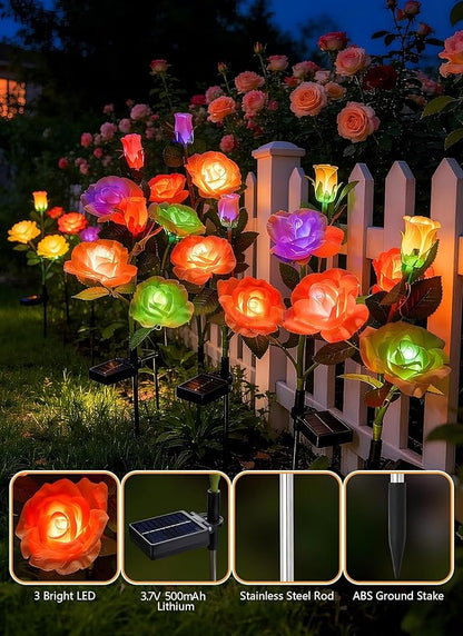 Brightown Outdoor Solar Flower Lights, 4 Pack 7-Color Changing Solar Garden Lights with Larger & More Realistic Rose, Bigger Solar Panel, Waterproof Solar Lights for Yard Garden Lawn Pathway Decor