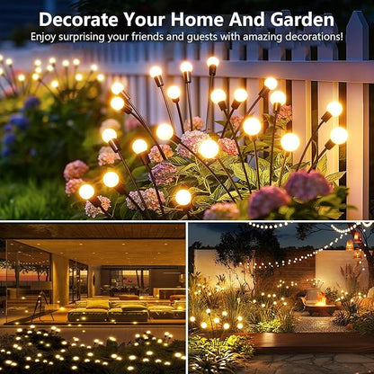 4 Pack Solar Garden Lights Outdoor, 24 LED Firefly Light, Solar Fairy Lights for Outside Waterproof, 2 Modes, Fairy Lightss for Garden Pathway & Patio Decor