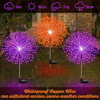 4 Pcs Halloween Solar Lights Solar Firework Lights 180 LED 8 Modes Outdoor Waterproof LED Stake Sparkler Christmas Decoration for Driveway Pathway Garden Patio Walkway Yard Lawn(Orange, Purple)