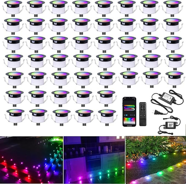 LED Deck Lights Kit, 50 Pack 1.77" RGBW+IC Multicolor Dynamic Low Voltage Recessed Landscape Lights, IP67 | Lumora