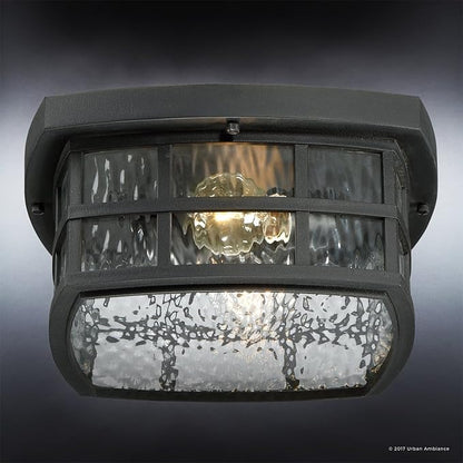 Urban Ambiance Luxury Craftsman Outdoor Ceiling Light, Small Size: 5.75" H x 12" W, with Tudor Style Elements, Highly-Detailed Design, High-End Black Silk Finish and Water Glass, UQL1248