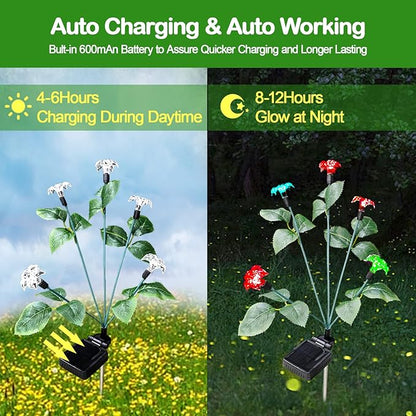 Solar Garden Lights Outdoor Christmas Decor 4 Pack Solar Outdoor Lights Waterproof 7 Color Changing LED Lights 5 Head Solar Flower Lights for Yard Patio Pathway Decoration