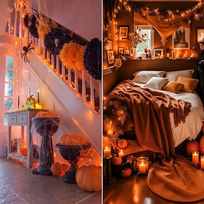 Upgraded Connectable 200 LED Christmas String Lights Outdoor Indoor, 66FT Orange Christmas Decorations Lights 13 Modes, Waterproof Twinkle Fairy Lights Plug in Clear Wire for Tree, Bedroom Decoration